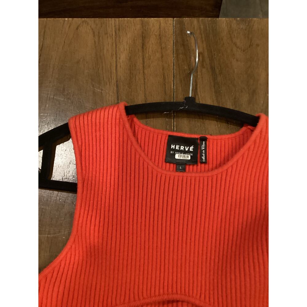 Herve By Herve Leger Orange Ribbed Knit Long Sleeve Cold Shoulder Mini Dress L - Picture 8 of 11